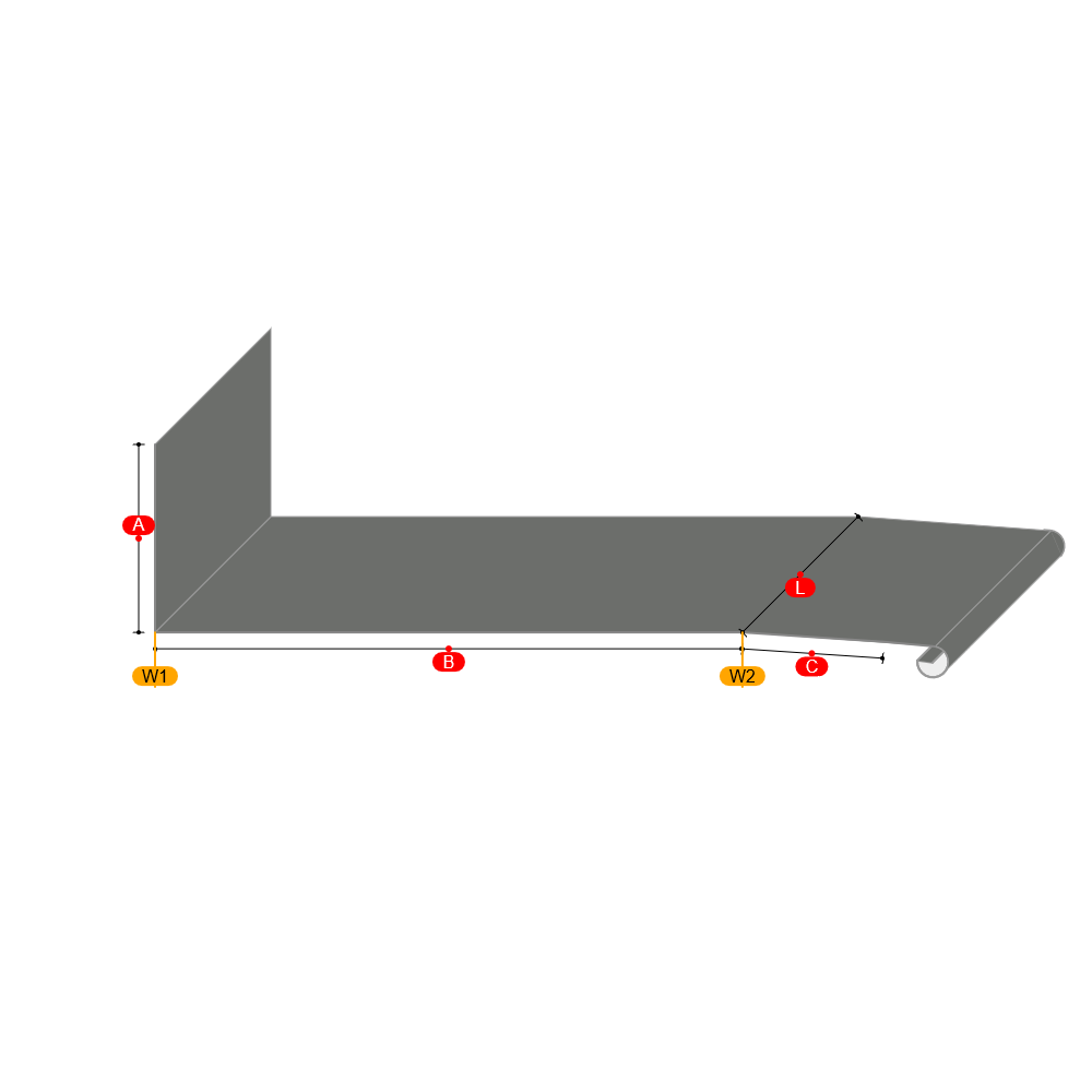 Gesimsabdeckung Knick und Wulst Zuschnitt 250 mm Länge 1 Meter PREFA Aluminium Prefalz P.10 0,7 mm Hellgrau (RAL7005)