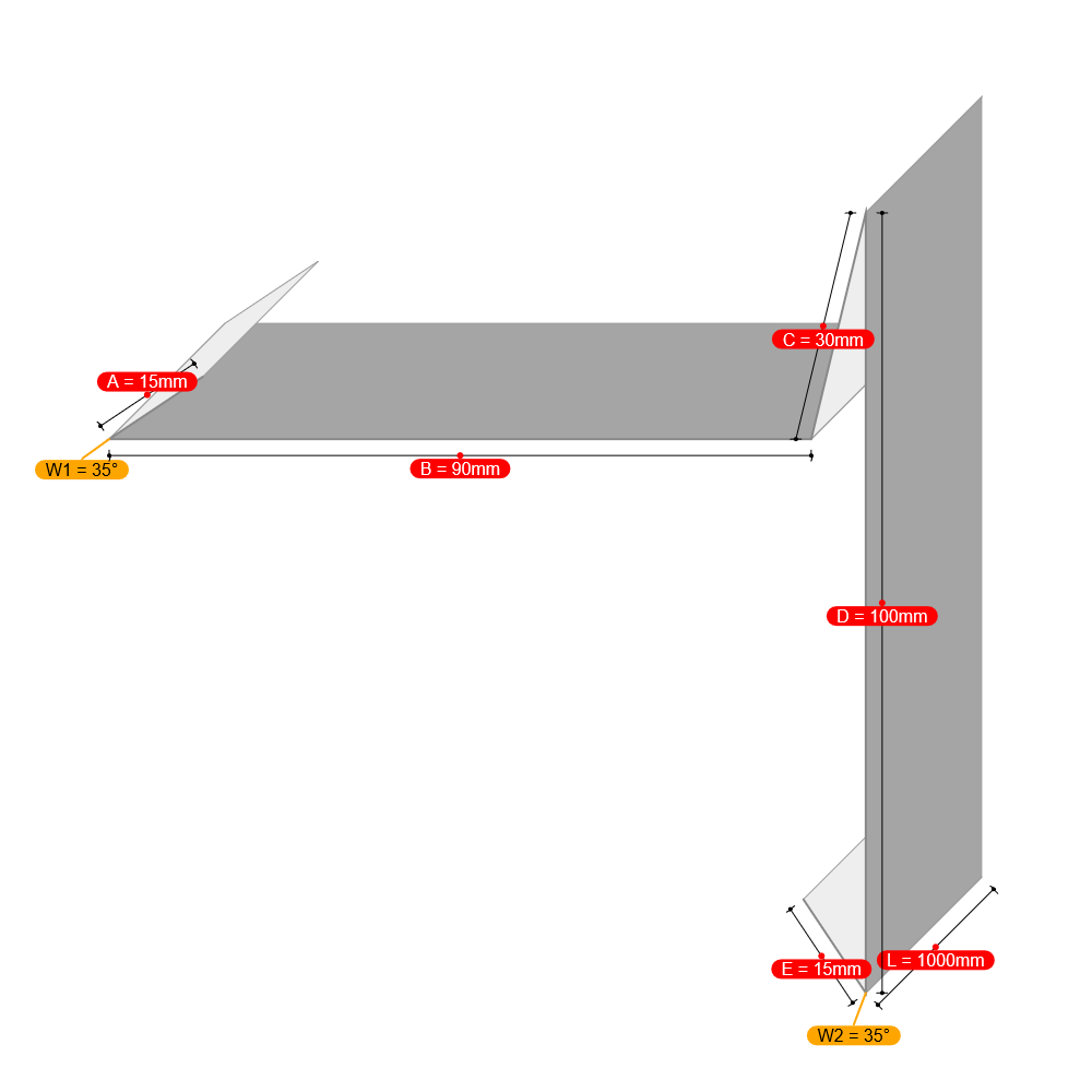 Ortgangblech mit Umschlag Zuschnitt 250 mm Länge 1 Meter PREFA Aluminium Prefalz stucco 0,7 mm Silbermetallic (RAL9006)