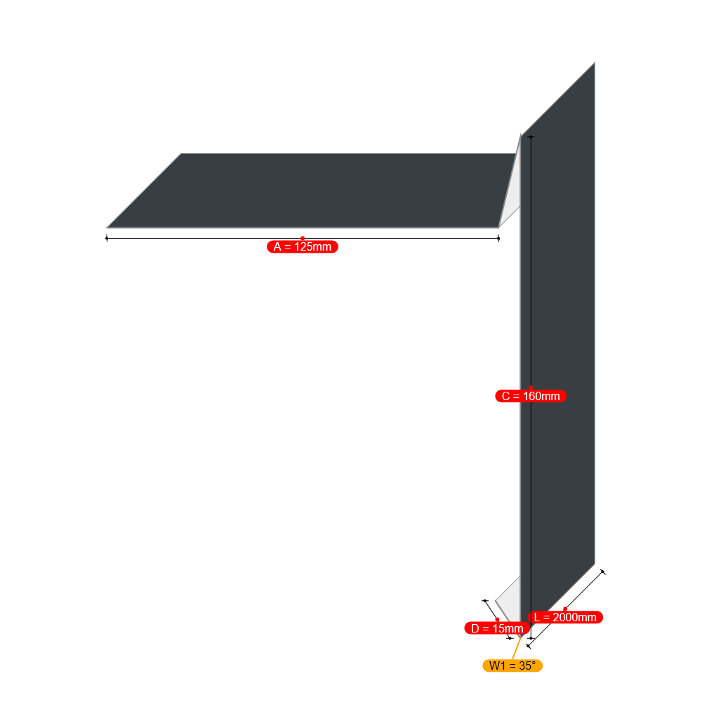 Ortgangblech ohne Umschlag Zuschnitt 330 mm Länge 2 Meter PREFA Aluminium Prefalz P.10 0,7 mm Anthrazit (RAL7016)